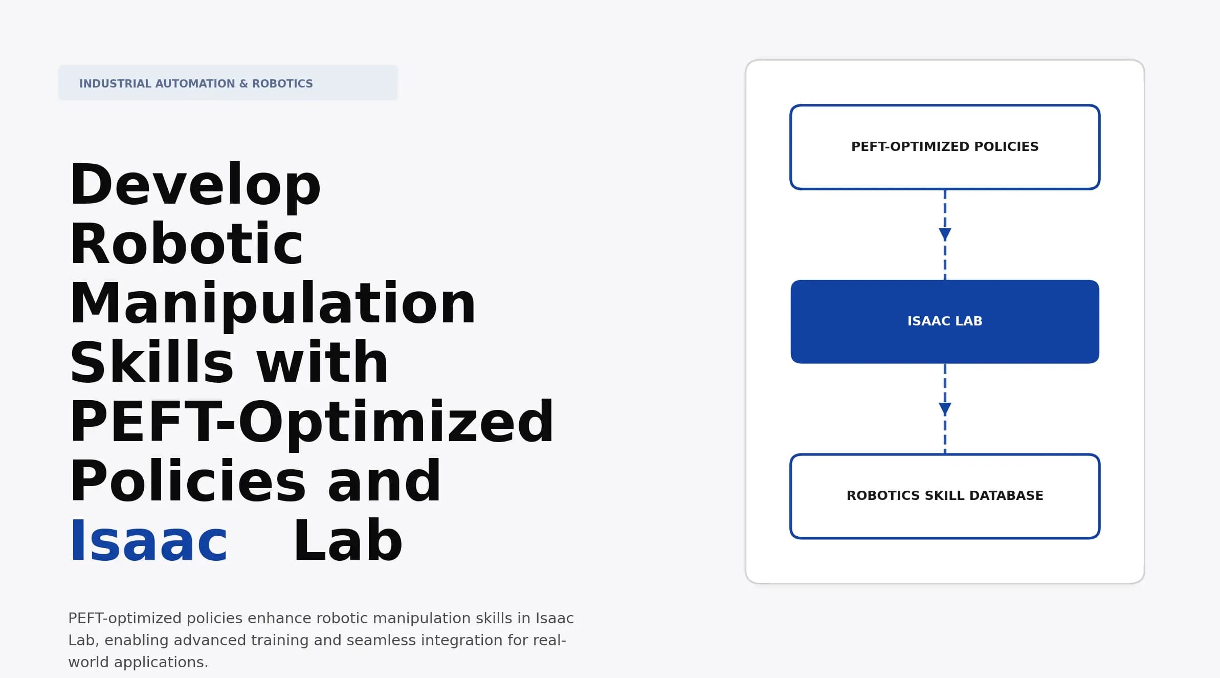 Develop Robotic Manipulation Skills with PEFT-Optimized Policies and Isaac Lab